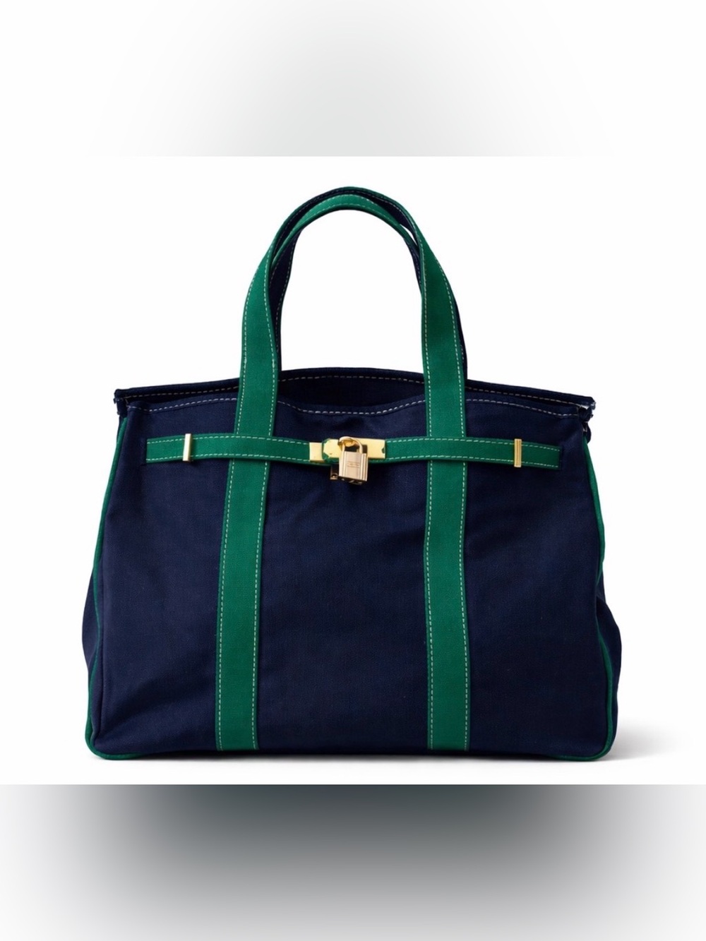 Navy Blue and Green Canvas Boatkin Tote Bag
